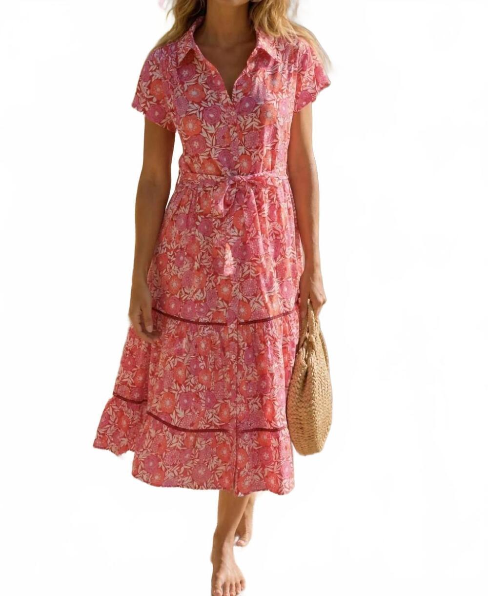 NEW SIGRID OLSEN sylvia midi dress in poppy print pink